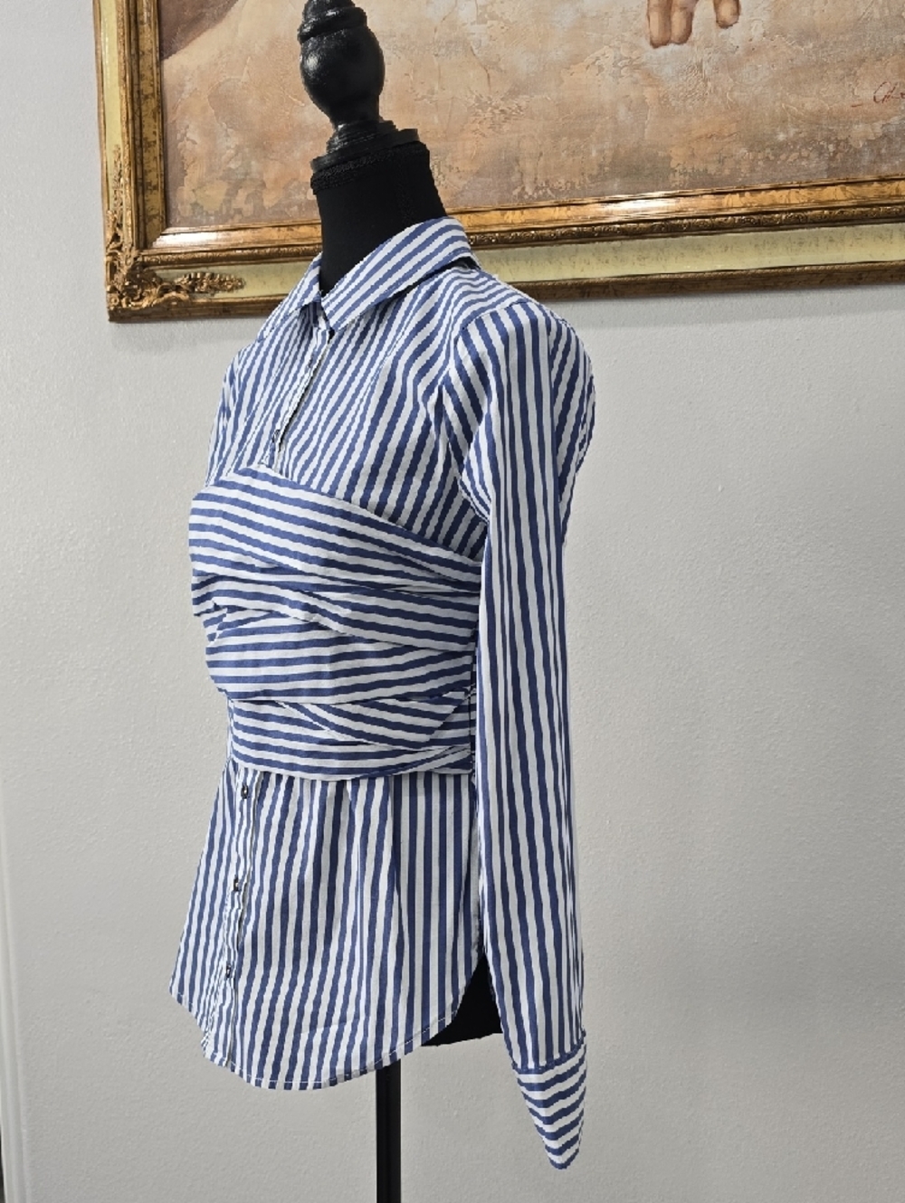 Veronica Beard Moonlight Baylor Striped Button-Front Bustier Combo Shirt - Picture 8 of 15